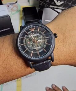 Armani Black Leather Automatic Watch