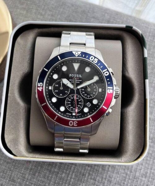 Fossil Fb 03 Silver Red Metal Watch