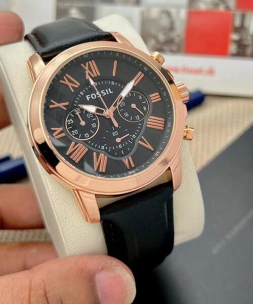 Fossil Grant Leather Belt Black Copper Watch