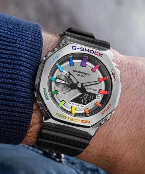G-shock Gm 2100 Stainless Steel Rainbow Black Strap Watch